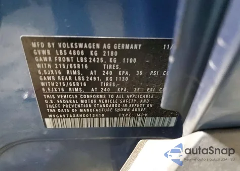 2017 Volkswagen Tiguan S z USA, uszkodzony, nr VIN WVGAV7AX8HK013410